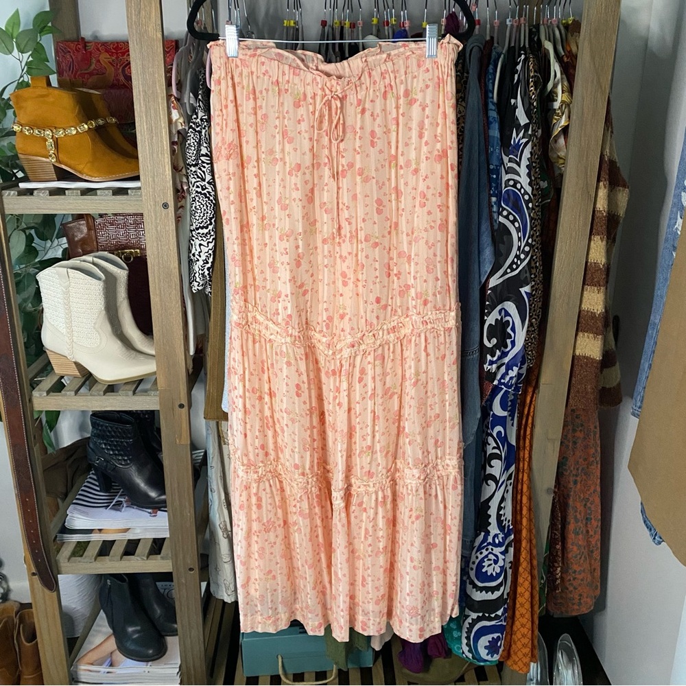 FREE PEOPLE Emmeline Tiered Pink Floral Wide Leg Pants in Peach Combo - Picture 8 of 16